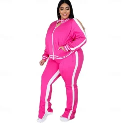 Women's Tracksuit Sweatsuit 2 Piece Athletic Winter Long Sleeve Thermal Warm Breathable Soft Fitness Running Jogging Sportswear Activewear Striped Black Yellow Light Green Women Two Piece Sets