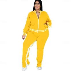 Women's Tracksuit Sweatsuit 2 Piece Athletic Winter Long Sleeve Thermal Warm Breathable Soft Fitness Running Jogging Sportswear Activewear Striped Black Yellow Light Green Women Two Piece Sets