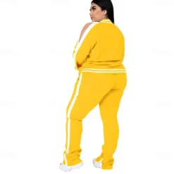 Women's Tracksuit Sweatsuit 2 Piece Athletic Winter Long Sleeve Thermal Warm Breathable Soft Fitness Running Jogging Sportswear Activewear Striped Black Yellow Light Green Women Two Piece Sets