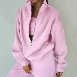 Best Women's Tracksuit Sweatsuit 2 Pieces Half Zip Fleece Pullover Warm Breathable Soft Sportswear Activewear Rosy Pink Light Green Blue Long Sleeve Athleisure Casual Women Two Piece Sets