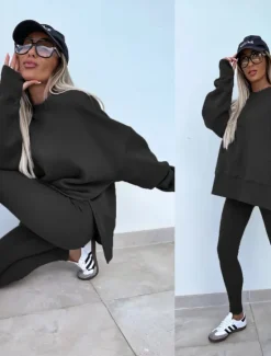 Sale Women's Tracksuits Sets Pure Color Fashion Comfort Daily Gyms Cotton Blend Breathable Crew Neck Long Sleeve Hoodie Pant Spring Fall Home Outfits Women Pajama-Setter
