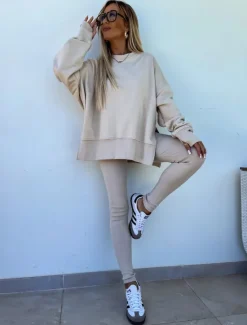 Sale Women's Tracksuits Sets Pure Color Fashion Comfort Daily Gyms Cotton Blend Breathable Crew Neck Long Sleeve Hoodie Pant Spring Fall Home Outfits Women Pajama-Setter