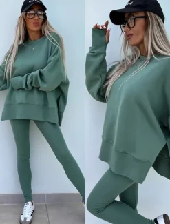 Sale Women's Tracksuits Sets Pure Color Fashion Comfort Daily Gyms Cotton Blend Breathable Crew Neck Long Sleeve Hoodie Pant Spring Fall Home Outfits Women Pajama-Setter