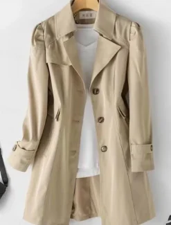 Best Women's Trench Coat Comfortable Breathable Zipper Pocket Casual Plain Vacation Street Casual Daily Wear Single Breasted Long Notch Lapel Regular Fit Long Sleeve Outerwear Black Pink Khaki Spring Fall Women Coats & Trench Coats