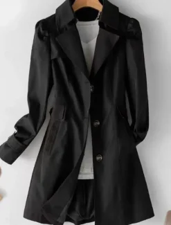 Best Women's Trench Coat Comfortable Breathable Zipper Pocket Casual Plain Vacation Street Casual Daily Wear Single Breasted Long Notch Lapel Regular Fit Long Sleeve Outerwear Black Pink Khaki Spring Fall Women Coats & Trench Coats