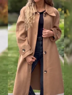 Best Women's Trench Coat Comfortable Breathable Pocket Classic Casual Plain Vacation Street Casual Daily Wear Single Breasted Long Turndown Regular Fit Long Sleeve Outerwear Black Yellow Pink Spring Fall Women Coats & Trench Coats