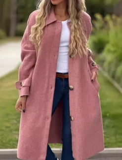 Best Women's Trench Coat Comfortable Breathable Pocket Classic Casual Plain Vacation Street Casual Daily Wear Single Breasted Long Turndown Regular Fit Long Sleeve Outerwear Black Yellow Pink Spring Fall Women Coats & Trench Coats