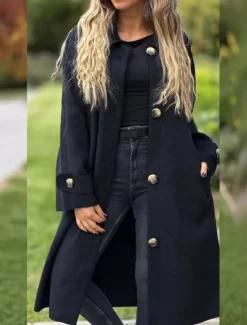 Best Women's Trench Coat Comfortable Breathable Pocket Classic Casual Plain Vacation Street Casual Daily Wear Single Breasted Long Turndown Regular Fit Long Sleeve Outerwear Black Yellow Pink Spring Fall Women Coats & Trench Coats