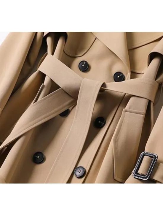 Discount Women's Trench Coat Fall Double Breasted Lapel Long Coat with Belt Winter Warm Windproof Jacket with Pockets Maillard Black Blue Camel Beige Daily S M L XL XXL 3XL Women Coats & Trench Coats