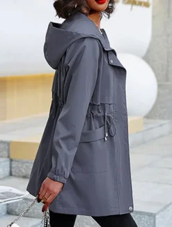 Women's Trench Coat Fall Outdoor Zipper Plain Breathable Streetwear Regular Fit Outerwear Long Sleeve Black M Women Jackets