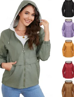 Hot Women's Trench Coat Hoodie Jacket Comfortable Breathable Zipper Pocket Casual Plain Vacation Street Daily Wear Going out Zipper Regular Hoodie Regular Fit Long Sleeve Outerwear Black Yellow Wine Women Jackets|Coats & Trench Coats