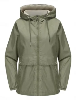 Hot Women's Trench Coat Hoodie Jacket Comfortable Breathable Zipper Pocket Casual Plain Vacation Street Daily Wear Going out Zipper Regular Hoodie Regular Fit Long Sleeve Outerwear Black Yellow Wine Women Jackets|Coats & Trench Coats
