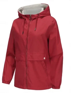 Hot Women's Trench Coat Hoodie Jacket Comfortable Breathable Zipper Pocket Casual Plain Vacation Street Daily Wear Going out Zipper Regular Hoodie Regular Fit Long Sleeve Outerwear Black Yellow Wine Women Jackets|Coats & Trench Coats