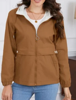 Hot Women's Trench Coat Hoodie Jacket Comfortable Breathable Zipper Pocket Casual Plain Vacation Street Daily Wear Going out Zipper Regular Hoodie Regular Fit Long Sleeve Outerwear Black Yellow Wine Women Jackets|Coats & Trench Coats