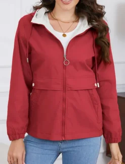 Hot Women's Trench Coat Hoodie Jacket Comfortable Breathable Zipper Pocket Casual Plain Vacation Street Daily Wear Going out Zipper Regular Hoodie Regular Fit Long Sleeve Outerwear Black Yellow Wine Women Jackets|Coats & Trench Coats