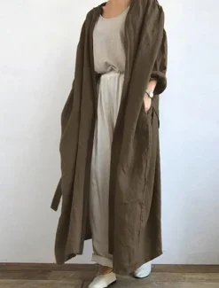 Hot Women's Trench Coat Long Coat Fall Open Front Jacket with Belt Winter Windproof Outerwear with Pocket Comfortable Fashion Outerwear Long Sleeve Spring Black S Women Coats & Trench Coats