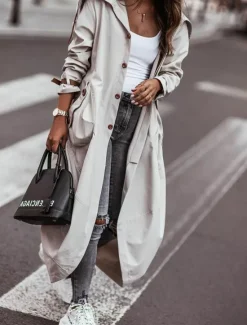 Women's Trench Coat Work Street Fall Winter Long Coat Loose Fit Comtemporary Stylish Casual Jacket Long Sleeve Solid Color with Pockets Black Green Gray Women Coats & Trench Coats