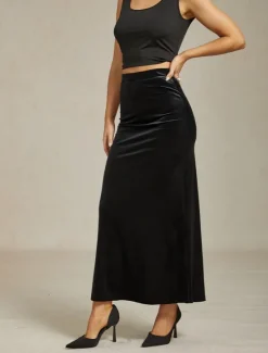 Online Women's Trumpet / Mermaid Elegant Vintage Long Maxi High Waist Skirts Stretchy Fall Velvet Women Skirts