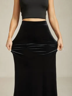 Online Women's Trumpet / Mermaid Elegant Vintage Long Maxi High Waist Skirts Stretchy Fall Velvet Women Skirts