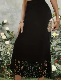 Best Women's Trumpet / Mermaid Elegant Fashion Midi High Waist Skirts Solid Colored Lace Pocket Micro-elastic Street Date Black Wine Blue Green Summer Polyester Women Skirts
