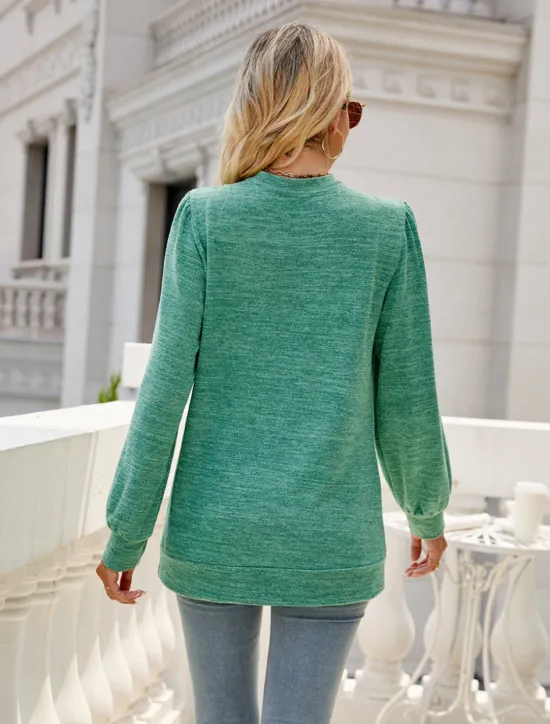 Hot Women's Tunic Cotton Shirt Plain Bohemia Stylish Basic Long Sleeve Puff Sleeve V Neck Regular Tops Daily Sports Going out Red Green Khaki Dark Gray Light Blue Spring Fall Women Women's Tops