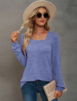 Hot Women's Tunic Cotton Shirt Plain Bohemia Stylish Basic Long Sleeve Puff Sleeve Square Neck Regular Tops Daily Sports Going out Black Pink Purple Green Khaki Spring Fall Women Women's Tops