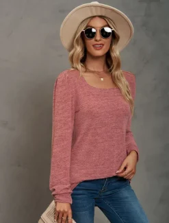Hot Women's Tunic Cotton Shirt Plain Bohemia Stylish Basic Long Sleeve Puff Sleeve Square Neck Regular Tops Daily Sports Going out Black Pink Purple Green Khaki Spring Fall Women Women's Tops