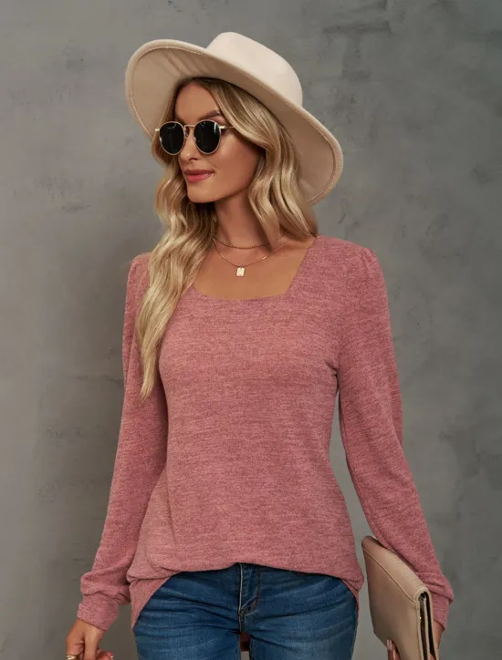 Hot Women's Tunic Cotton Shirt Plain Bohemia Stylish Basic Long Sleeve Puff Sleeve Square Neck Regular Tops Daily Sports Going out Black Pink Purple Green Khaki Spring Fall Women Women's Tops