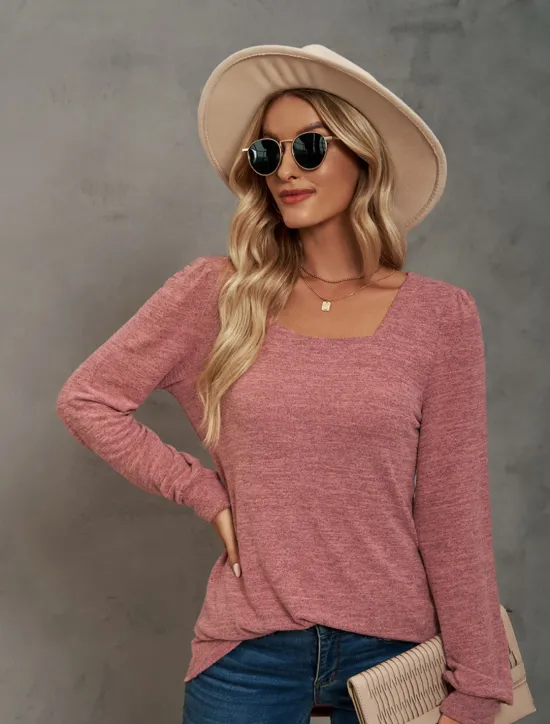 Hot Women's Tunic Cotton Shirt Plain Bohemia Stylish Basic Long Sleeve Puff Sleeve Square Neck Regular Tops Daily Sports Going out Black Pink Purple Green Khaki Spring Fall Women Women's Tops
