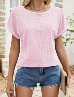 Sale Women's Tunic Dressy Tops Bohemia Tropical Fashion Short Sleeve Square Neck Regular Tops Vacation Daily Weekend Black White Pink Blue Summer Women Lace Tops