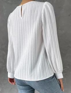 Online Women's Tunic Elegant Casual Solid Color Lantern Sleeve Long Sleeve Regular Tops Crew Neck Daily White Wine Blue Purple Spring Fall Women Blouses & Shirts