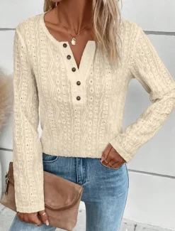 Sale Women's Tunic Elegant Casual Lace Long Sleeve Regular Tops Daily Black White Beige Spring Fall Women Lace Tops
