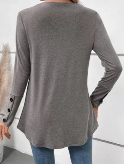 Hot Women's Tunic Long Sleeve V Neck Buttons Spring Fall Winter Women Tunic Tops