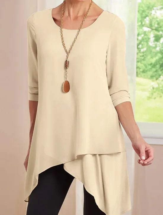 Best Women's Tunic Long Sleeve Crew Neck Red Blue Khaki Spring Fall Women Tunic Tops