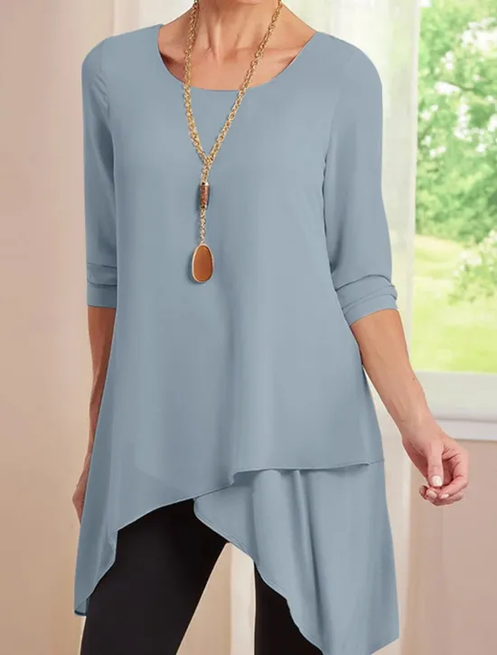 Best Women's Tunic Long Sleeve Crew Neck Red Blue Khaki Spring Fall Women Tunic Tops