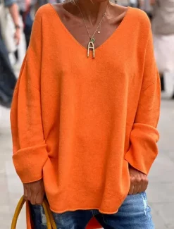 Outlet Women's Tunic Oversized Sweatshirt Pullover Sports Basic Neon & Bright Plain Street Casual V Neck Loose Fit Long Sleeve Black Pink Orange Gray Fall & Winter Prefall Women Tunic Tops
