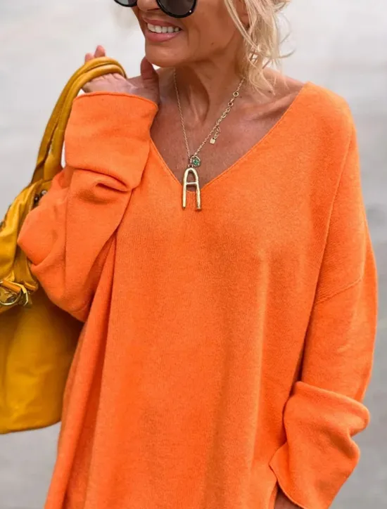 Outlet Women's Tunic Oversized Sweatshirt Pullover Sports Basic Neon & Bright Plain Street Casual V Neck Loose Fit Long Sleeve Black Pink Orange Gray Fall & Winter Prefall Women Tunic Tops