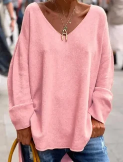Outlet Women's Tunic Oversized Sweatshirt Pullover Sports Basic Neon & Bright Plain Street Casual V Neck Loose Fit Long Sleeve Black Pink Orange Gray Fall & Winter Prefall Women Tunic Tops