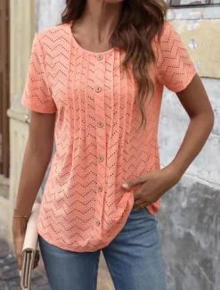 Hot Women's Tunic Solid Color Elegant Vintage Stylish Short Sleeve Crew Neck Regular Tops Daily Yellow Blue Orange Summer Women Tunic Tops