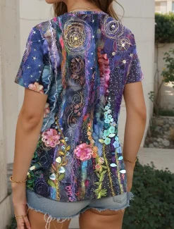 Best Women's Tunic T Shirt Fashion Casual Print Short Sleeve Regular Tops V Neck Daily Spring Fall Women Spring Tops