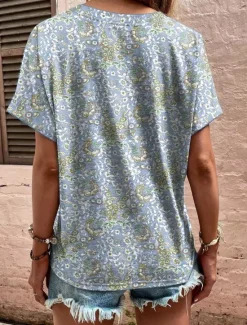 Women's Tunic T Shirt Graphic Vintage Short Sleeve V Neck Regular Tops Daily Print Pink Blue Green Summer Women Boho Tops