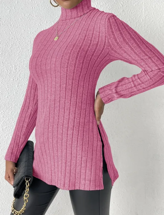 Discount Women's Tunic T Shirt Plain Fashion Modern Casual Long Sleeve Turtleneck Regular Tops Daily Weekend Sky Blue Fuchsia Brown Gray Fall Winter Women Tunic Tops