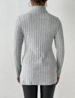 Discount Women's Tunic T Shirt Plain Fashion Modern Casual Long Sleeve Turtleneck Regular Tops Daily Weekend Sky Blue Fuchsia Brown Gray Fall Winter Women Tunic Tops