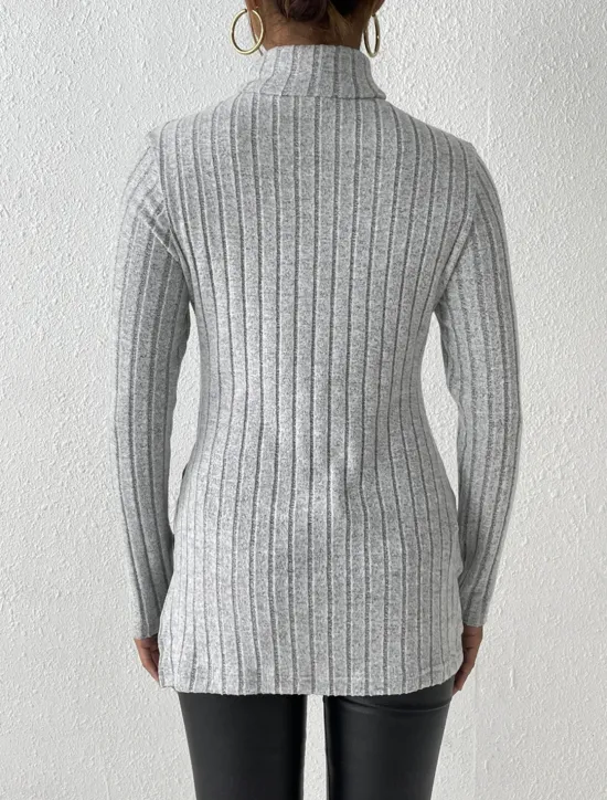 Discount Women's Tunic T Shirt Plain Fashion Modern Casual Long Sleeve Turtleneck Regular Tops Daily Weekend Sky Blue Fuchsia Brown Gray Fall Winter Women Tunic Tops