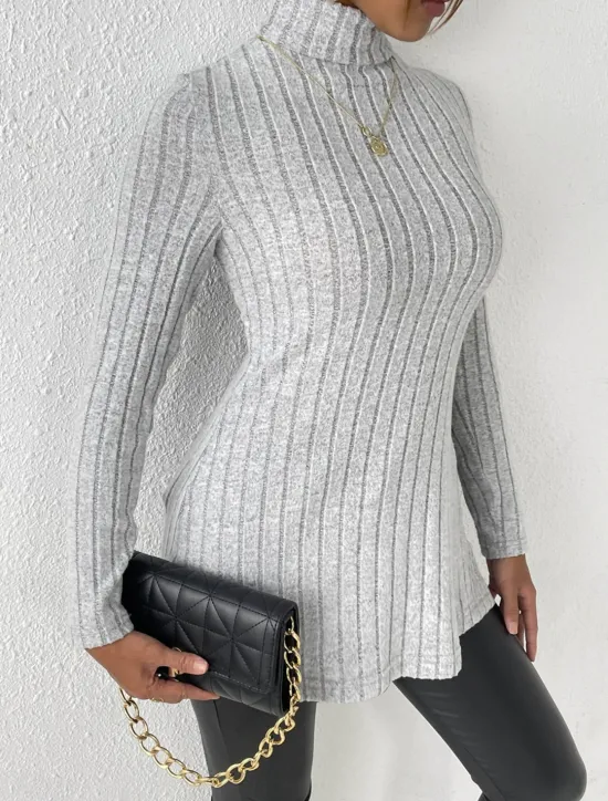 Discount Women's Tunic T Shirt Plain Fashion Modern Casual Long Sleeve Turtleneck Regular Tops Daily Weekend Sky Blue Fuchsia Brown Gray Fall Winter Women Tunic Tops