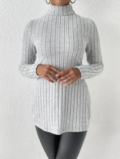 Discount Women's Tunic T Shirt Plain Fashion Modern Casual Long Sleeve Turtleneck Regular Tops Daily Weekend Sky Blue Fuchsia Brown Gray Fall Winter Women Tunic Tops