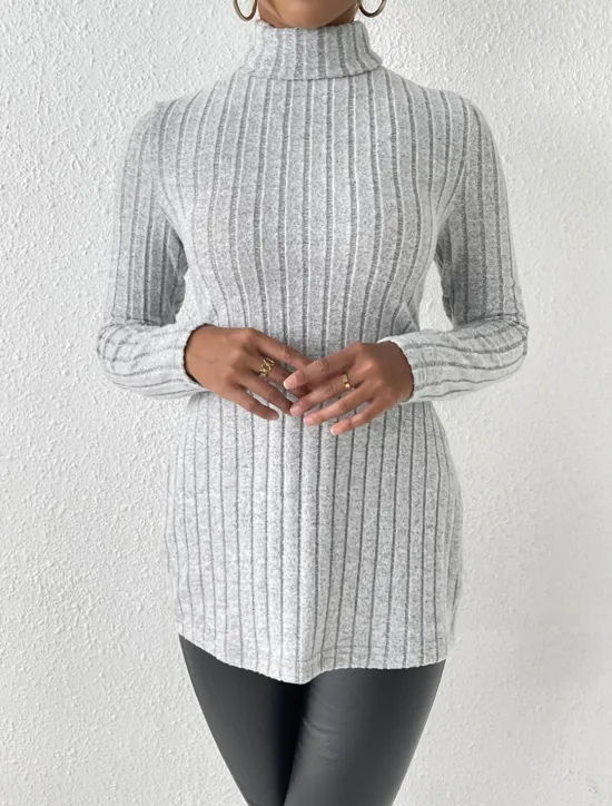 Discount Women's Tunic T Shirt Plain Fashion Modern Casual Long Sleeve Turtleneck Regular Tops Daily Weekend Sky Blue Fuchsia Brown Gray Fall Winter Women Tunic Tops