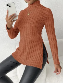 Discount Women's Tunic T Shirt Plain Fashion Modern Casual Long Sleeve Turtleneck Regular Tops Daily Weekend Sky Blue Fuchsia Brown Gray Fall Winter Women Tunic Tops