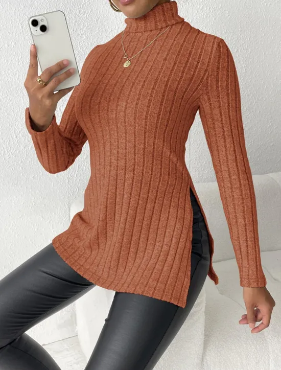 Discount Women's Tunic T Shirt Plain Fashion Modern Casual Long Sleeve Turtleneck Regular Tops Daily Weekend Sky Blue Fuchsia Brown Gray Fall Winter Women Tunic Tops