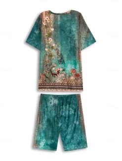 Clearance Women's Tunic Top V-Neck Floral Paisley Print Asymmetrical Hem Casual Bohemian Short Sleeve Spring Summer Versatile Clothing Apparel Women Sleepwear